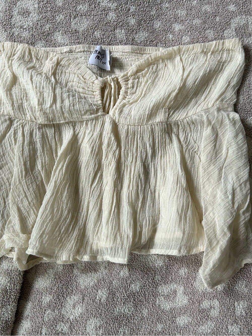 Princess Polly Cream Lightweight Crinkle Tube Tank